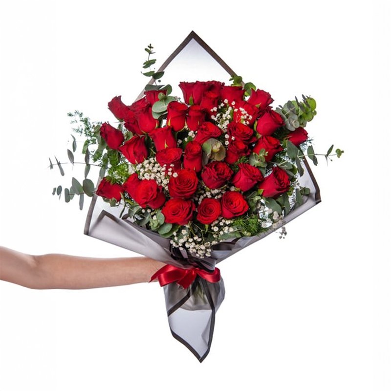 Çerkezköy Çiçek - Siyah Buket Kağıdında 35'li Kırmızı Gül Buketi